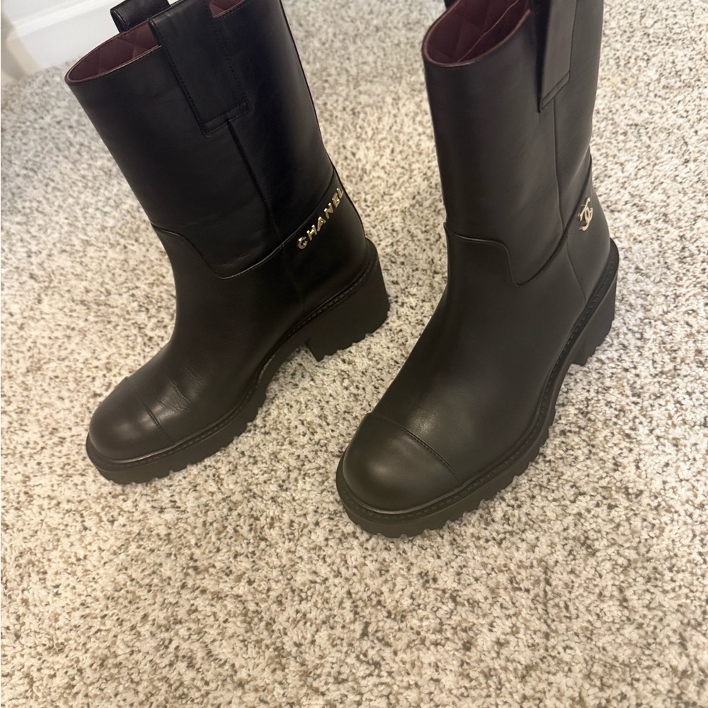 CHANEL Black Leather Combat Boots - Picture 1 of 4